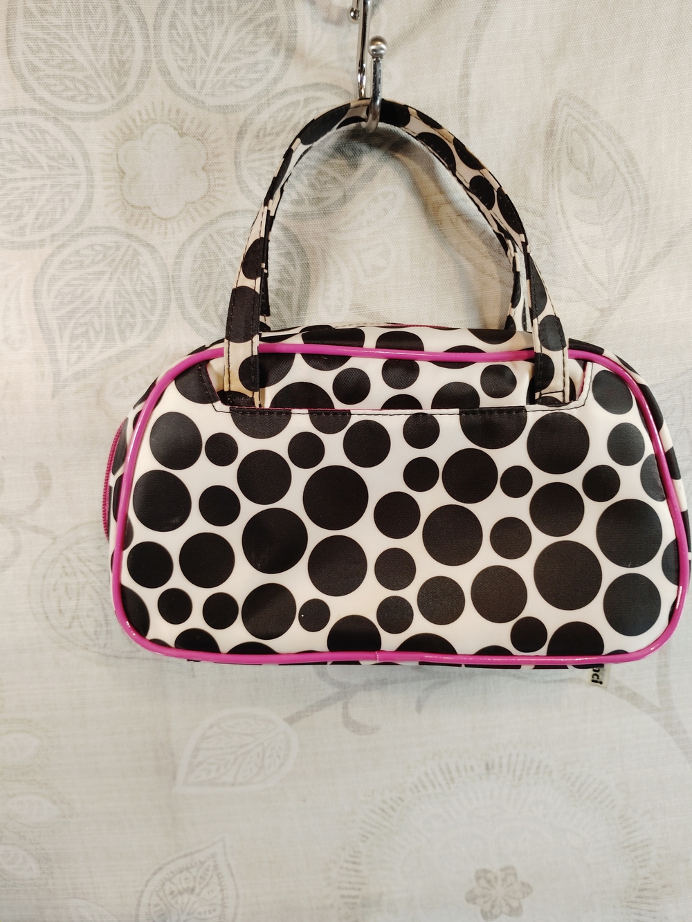 Scunci Stylish Black & White Polka Dot Handbag with Pink Trim